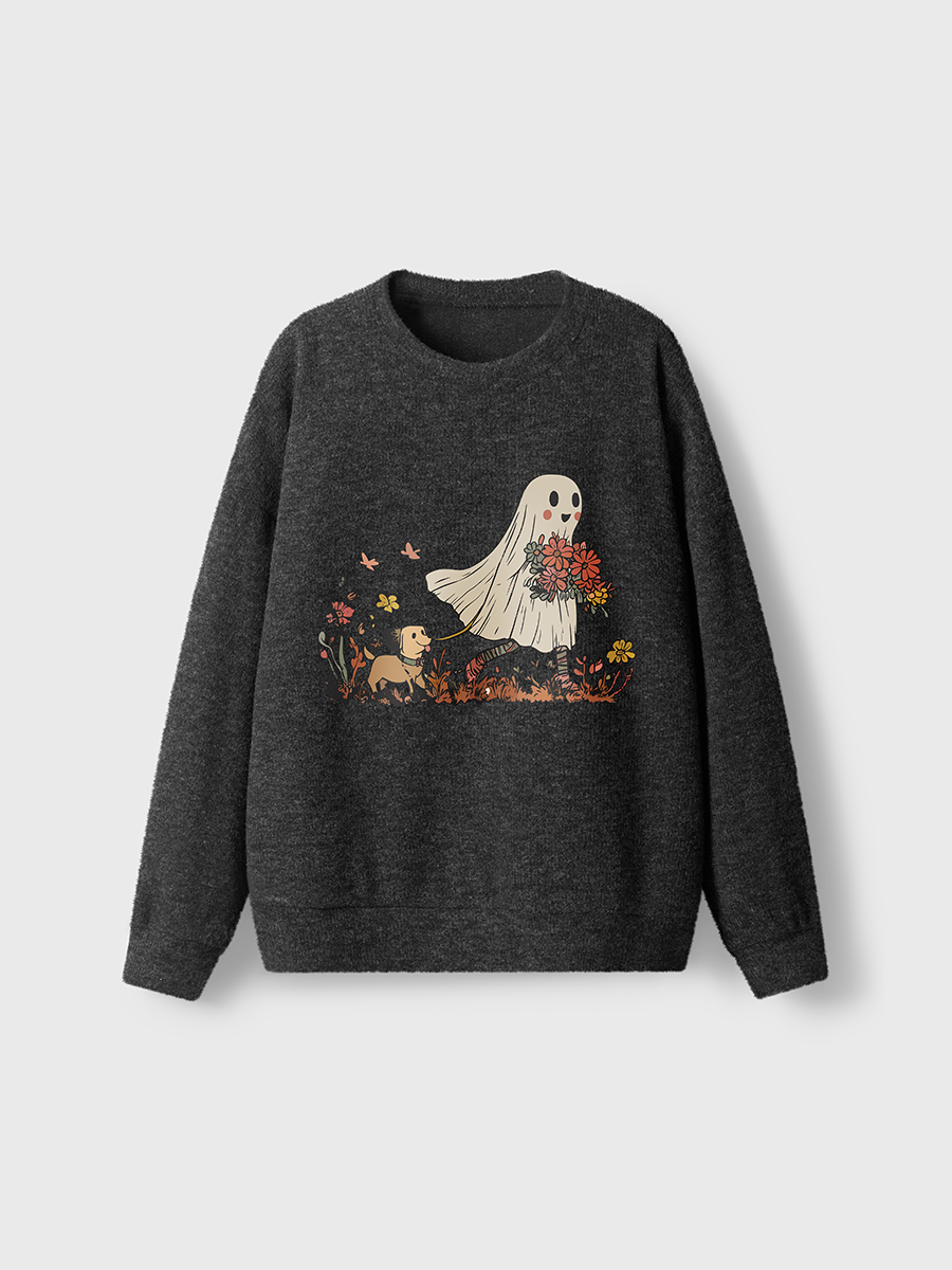 Vintage Ghostie And Dog Fuzzy Sweater