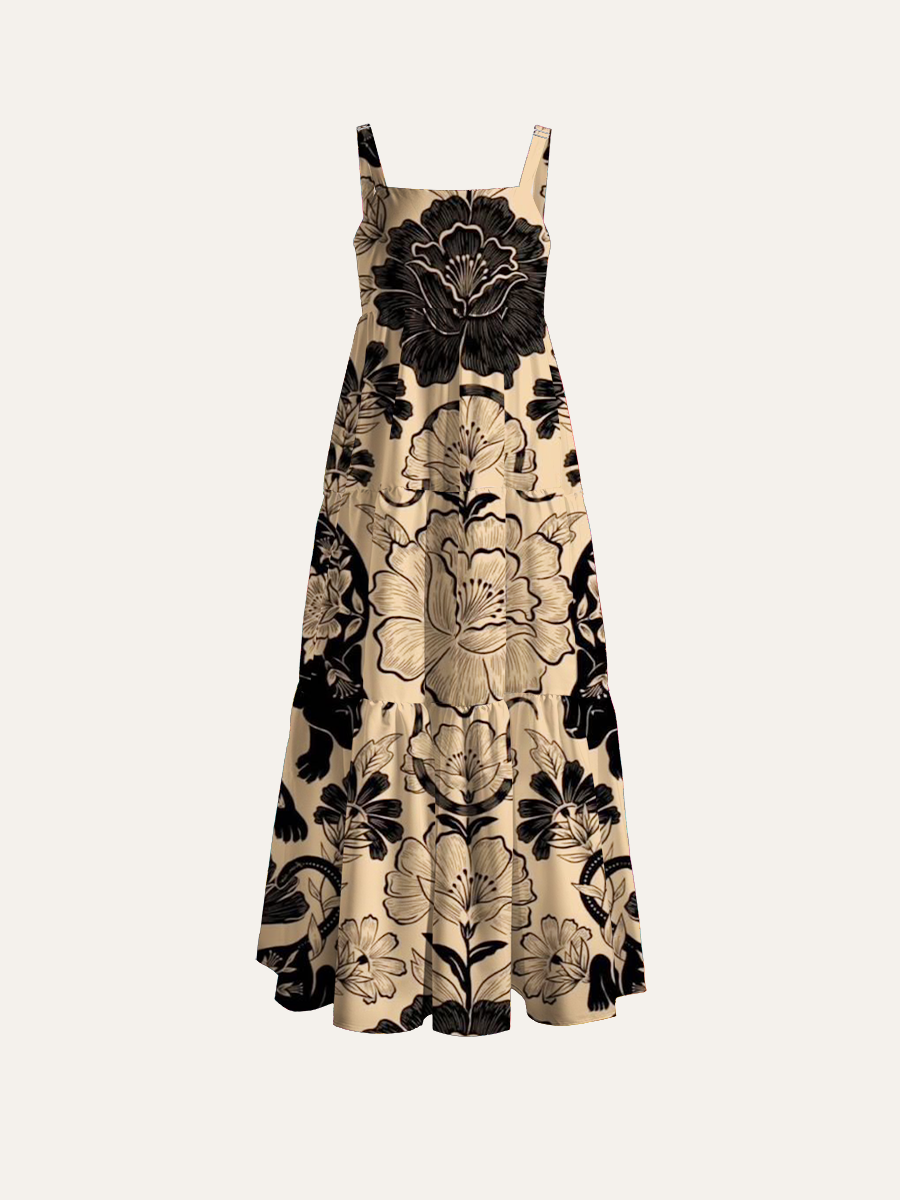 Wild Panther Garden Adjustable Wide Straps Maxi Dress