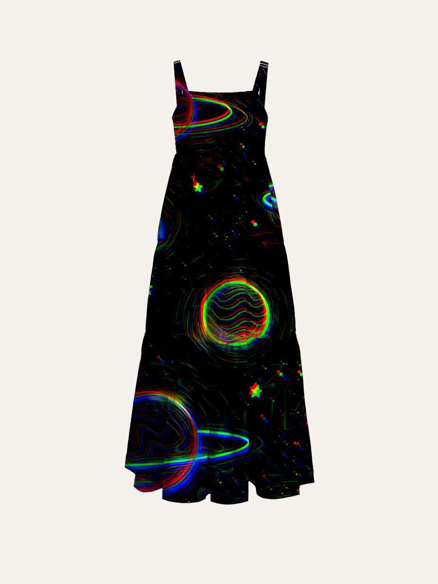 Blacklight Space Adjustable Wide Straps Maxi Dress
