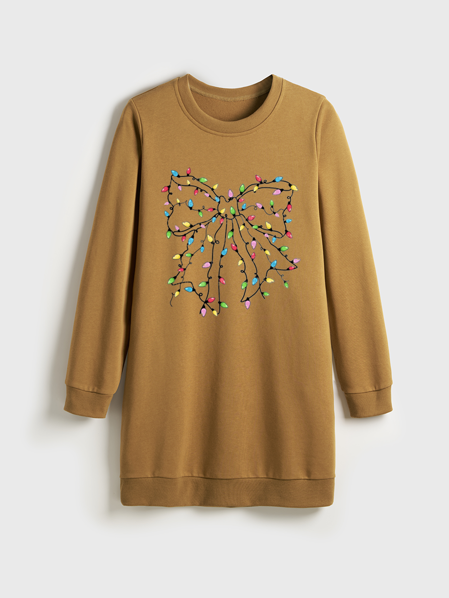Christmas Lights Coquette Bow Crewneck Terry Sweatshirt Dress