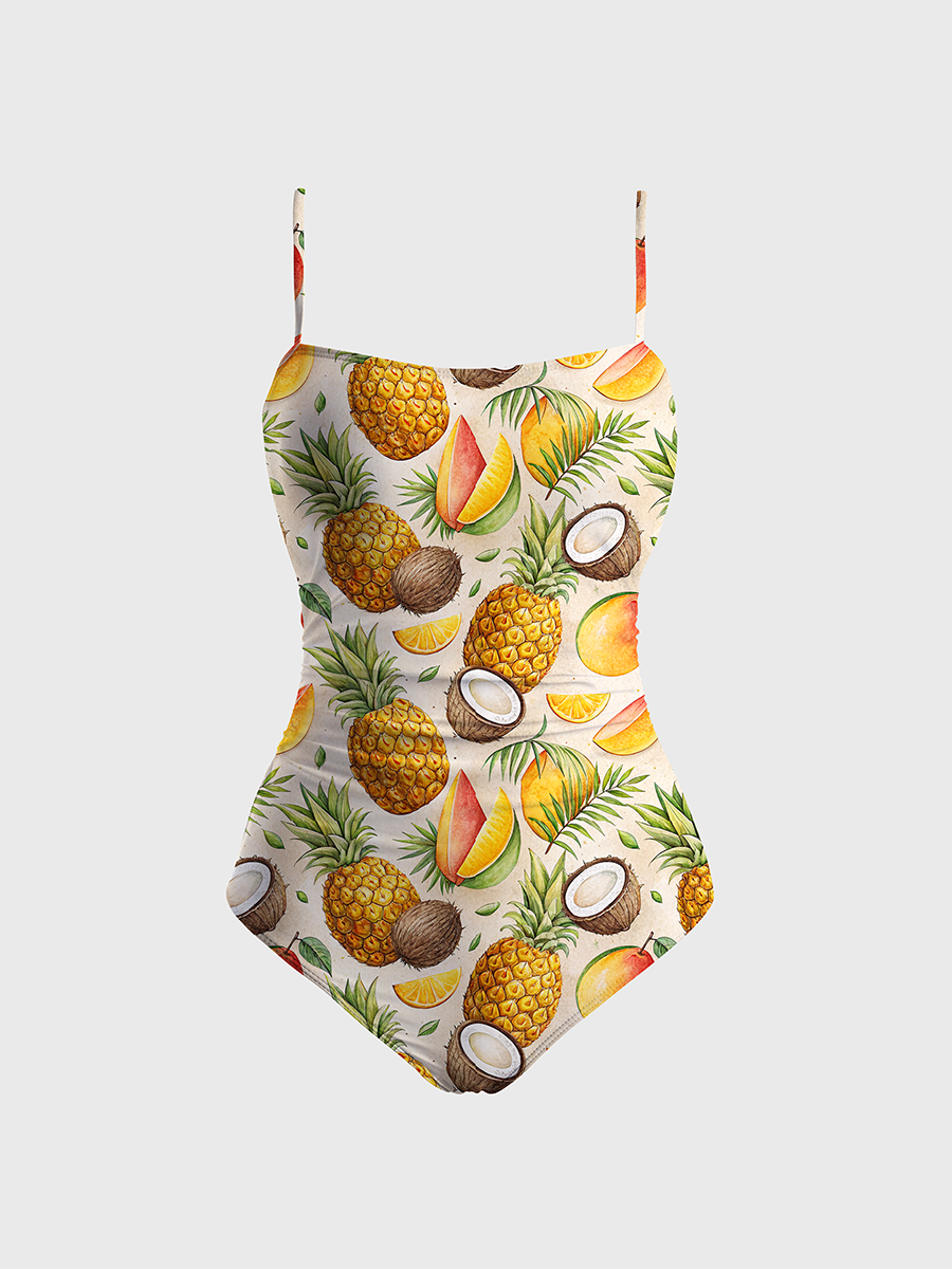 Vintage Pineapple One Piece Slim-Strap Swimsuit