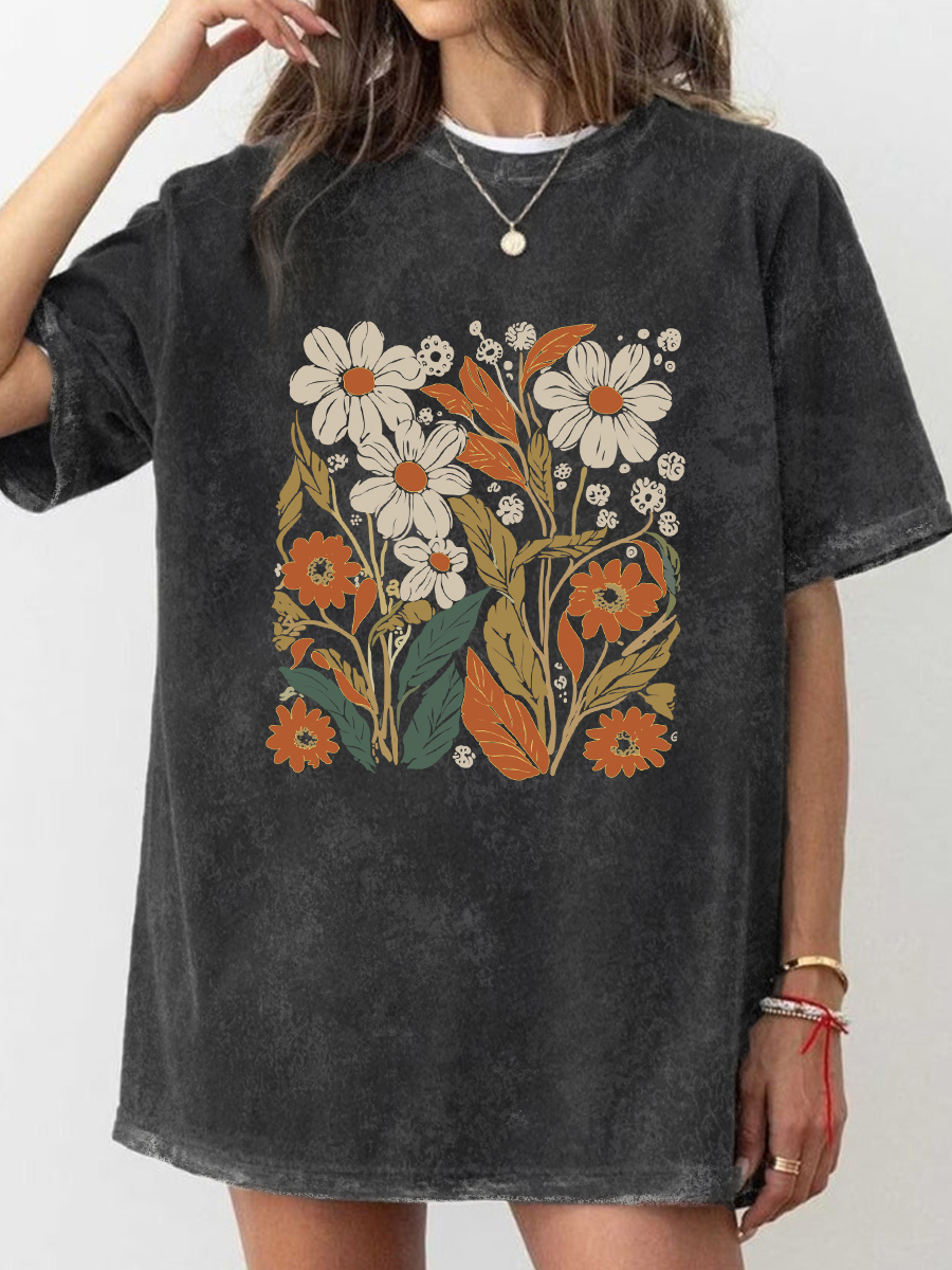 Vintage Boho Wildflowers Washed T-Shirt