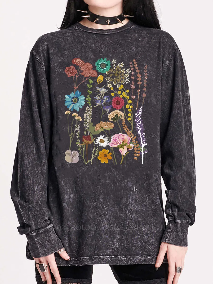 Vintage Pressed Flowers Washed Long Sleeve Shirt