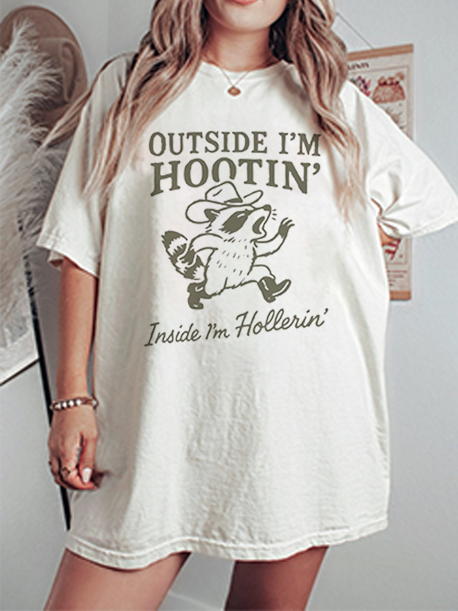 Vintage Outside I’M Hootin’ Inside I’M Hollerin Oversize Graphic Tee