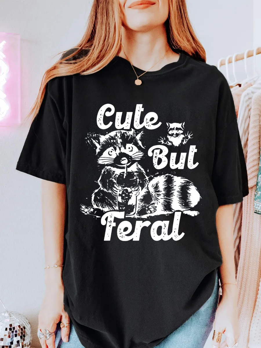 Vintage Cute But Feral Oversize Graphic Tee