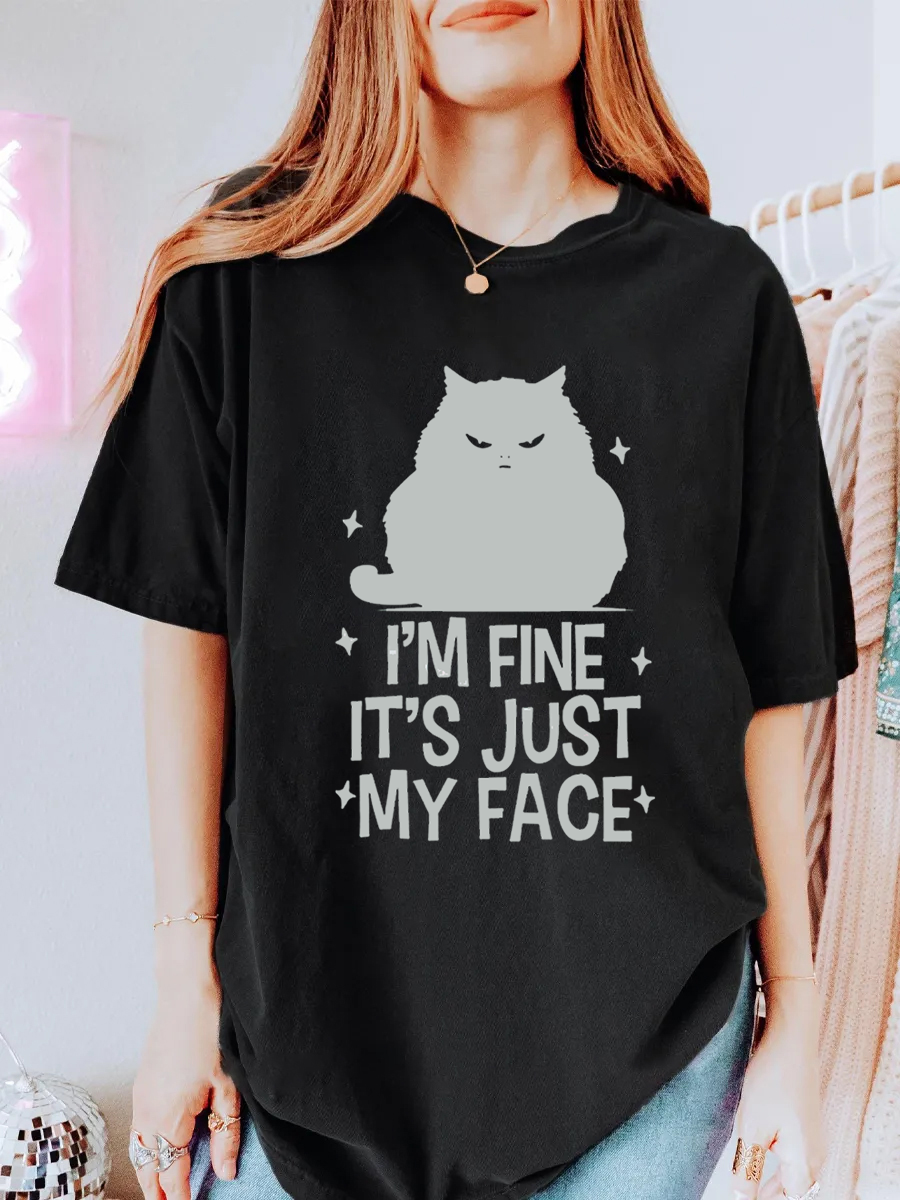 Vintage I’M Fine It'S Just My Face Oversize Graphic Tee