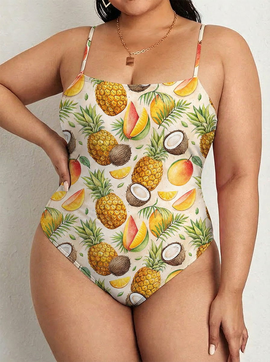 Vintage Pineapple One Piece Slim-Strap Swimsuit