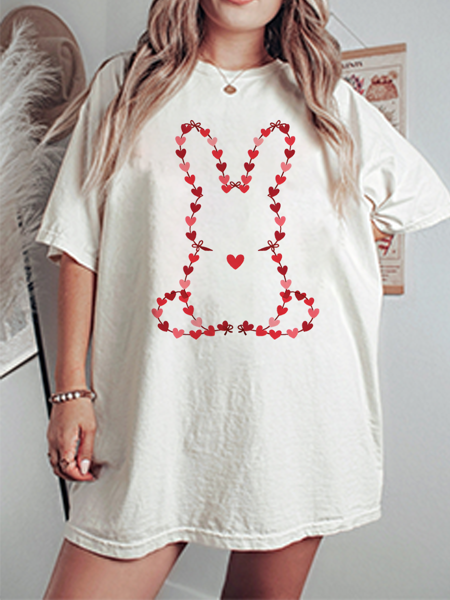 Vintage Heart Rabbit Oversize Graphic Tee
