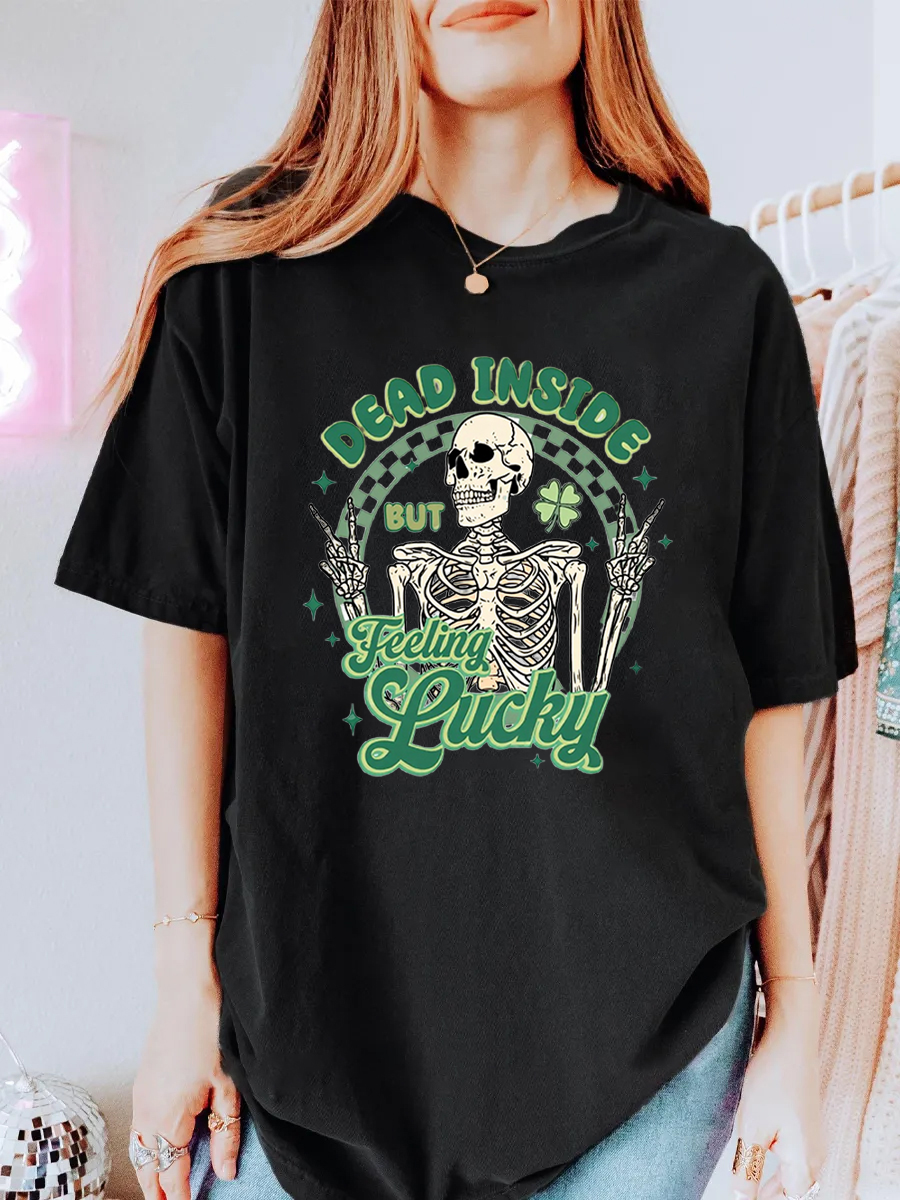 Vintage Dead Inside But Feeling Lucky Oversize Graphic Tee