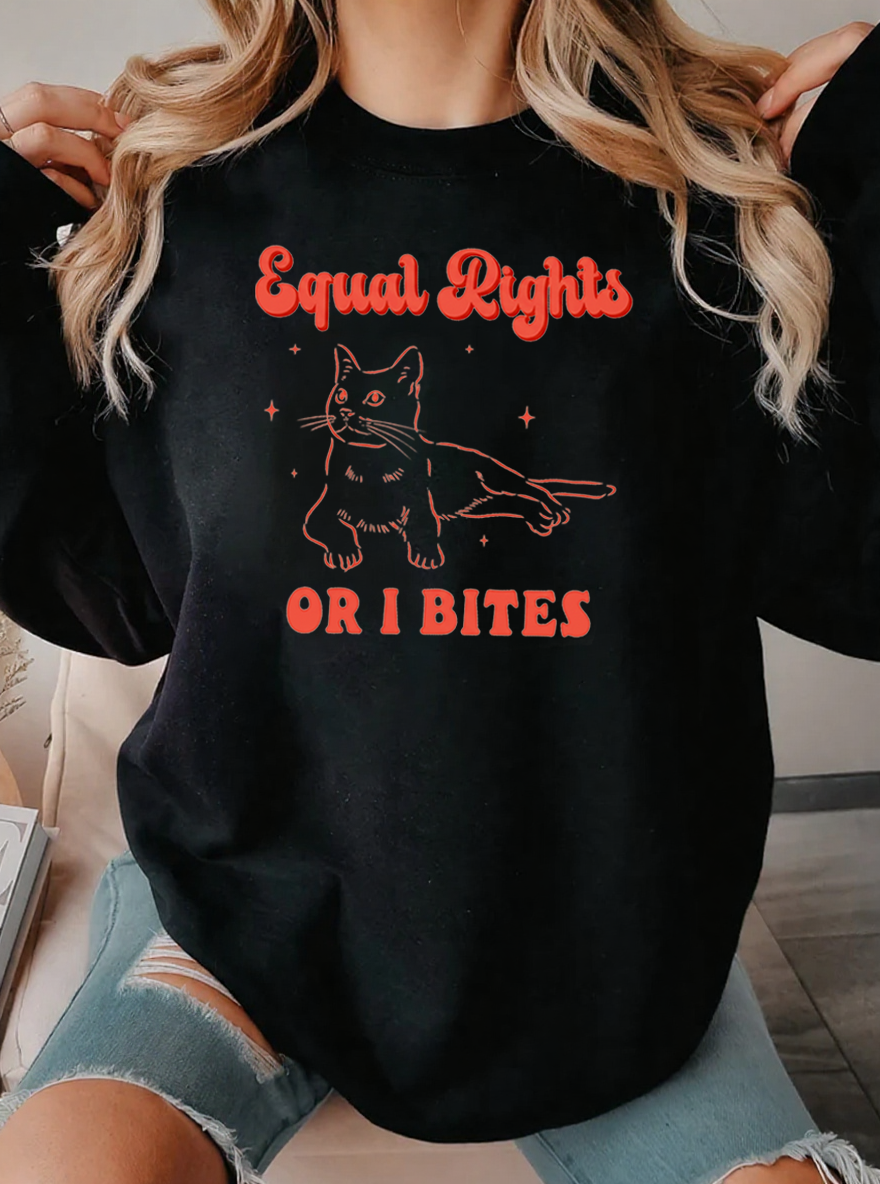 Vintage Equal Rights Or I Bites Cat Graphic Sweatshirt