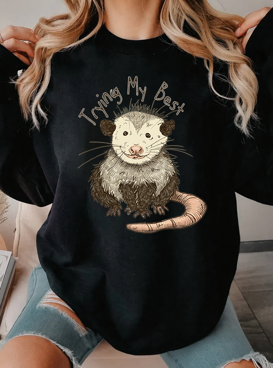 Vintage Trying Best Graphic Mouse Sweatshirt
