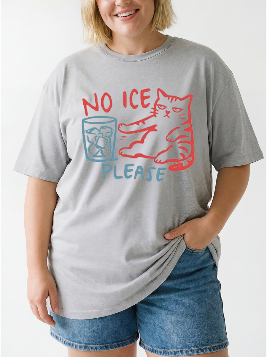 Vintage No Ice Please Cat Oversize Graphic Tee