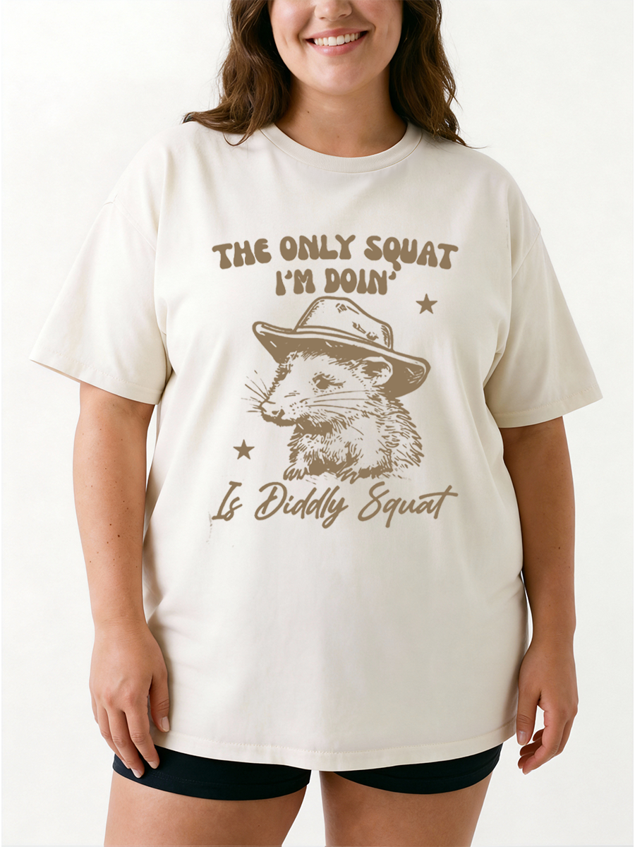 Vintage The Only Squat I'M Doin' Is Diddly Squat Mouse Oversize Graphic Tee