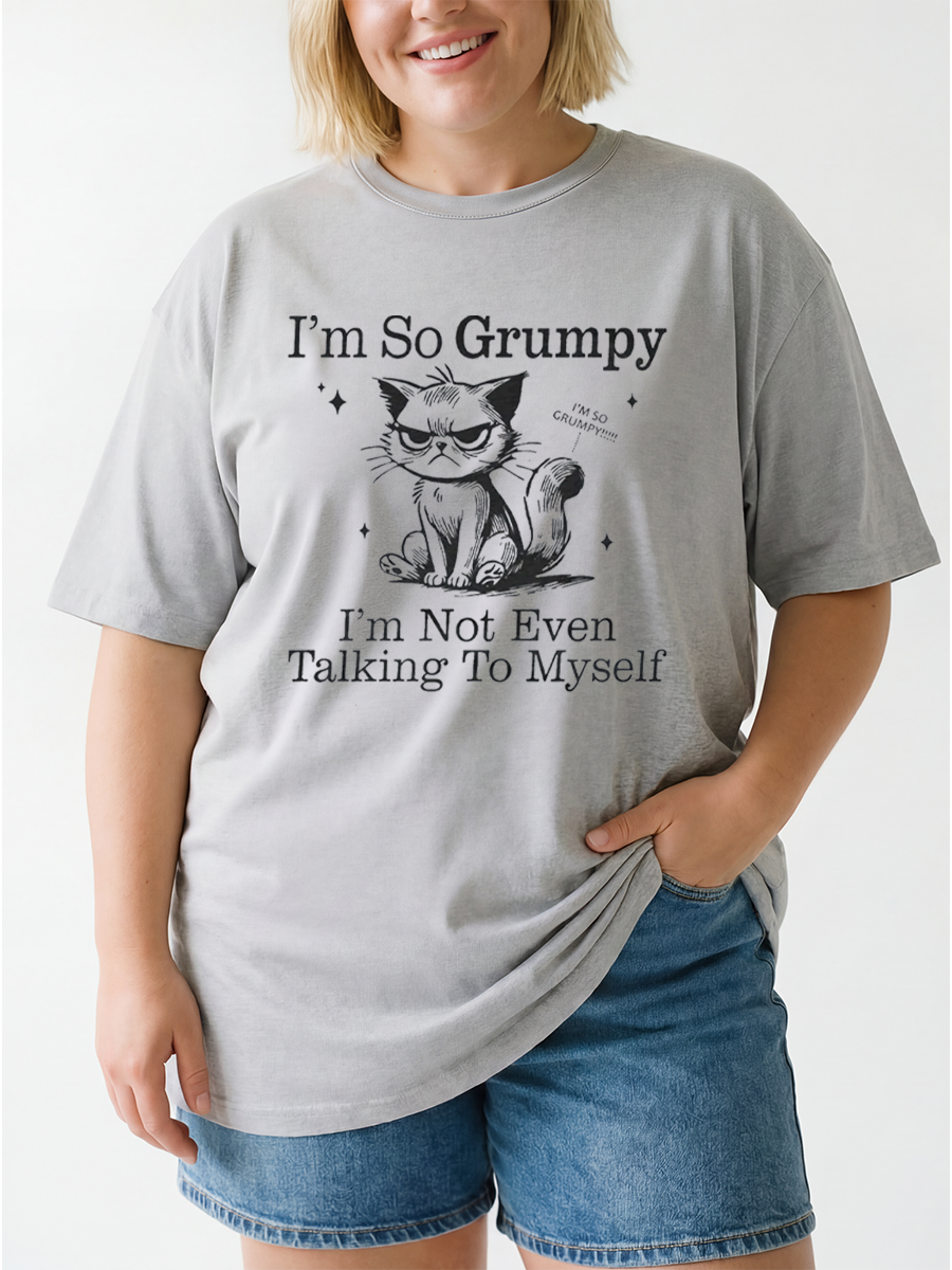 Vintage I'M So Grumpy I'M Not Even Talking To Myself Cat Oversize Graphic Tee