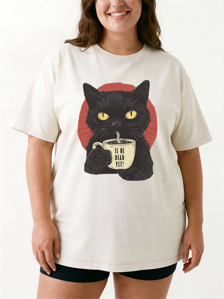 Vintage Subtle Resist Cat Oversize Graphic Tee