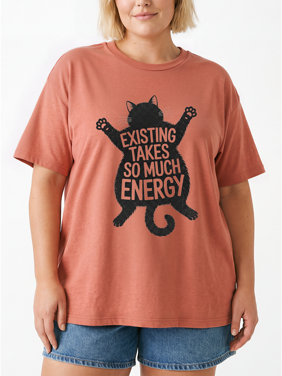 Vintage Existing Takes So Much Energy Cat Oversize Graphic Tee