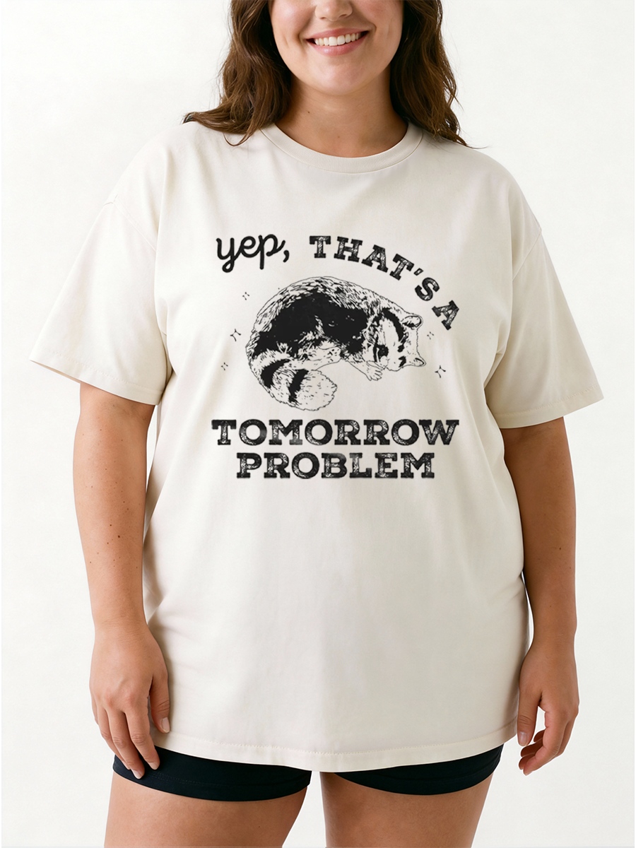 Vintage Yep That'S A Tomorrow Problem Cat Oversize Graphic Tee