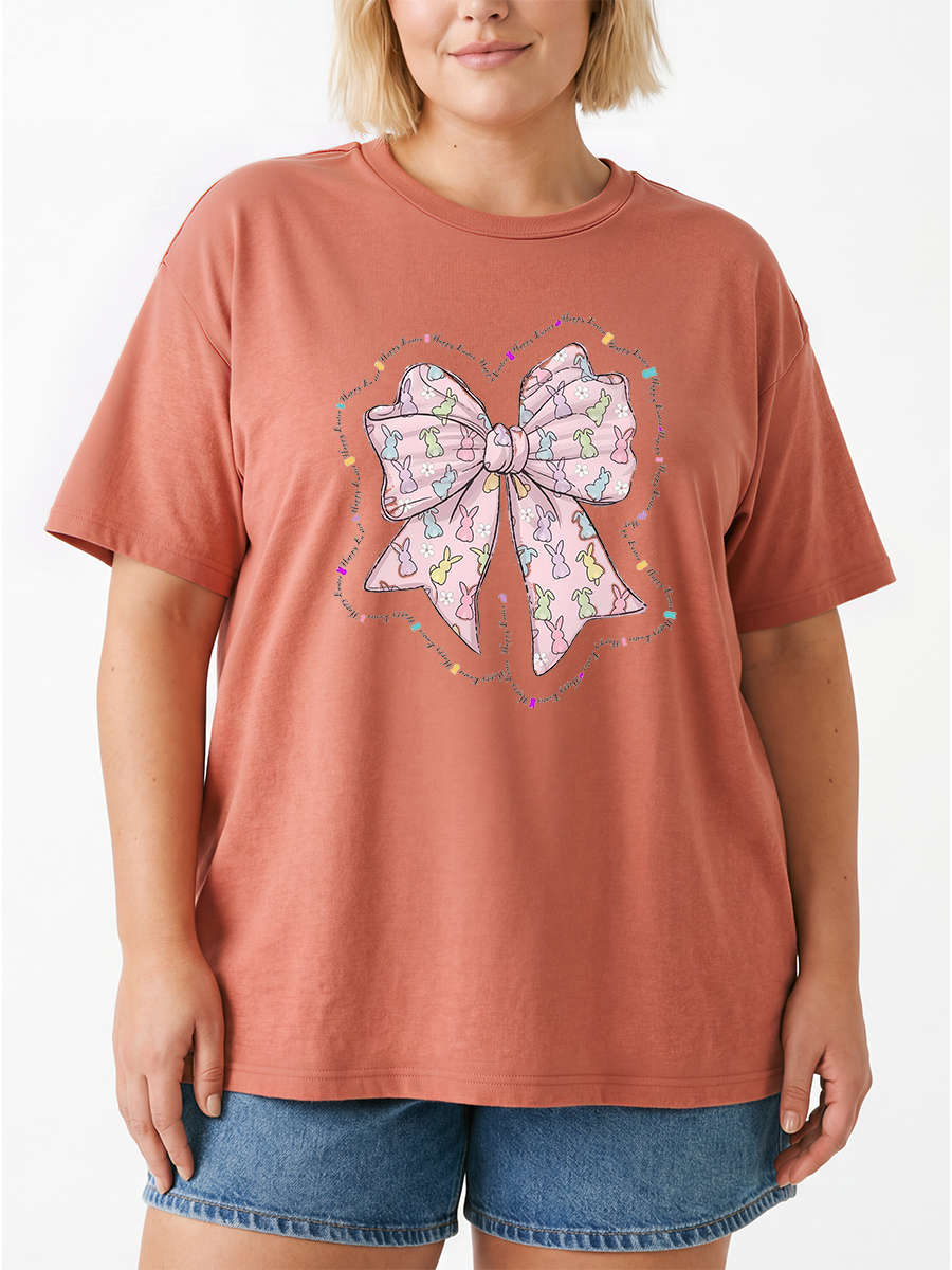 Vintage Easter Pink Bow Oversize Graphic Tee
