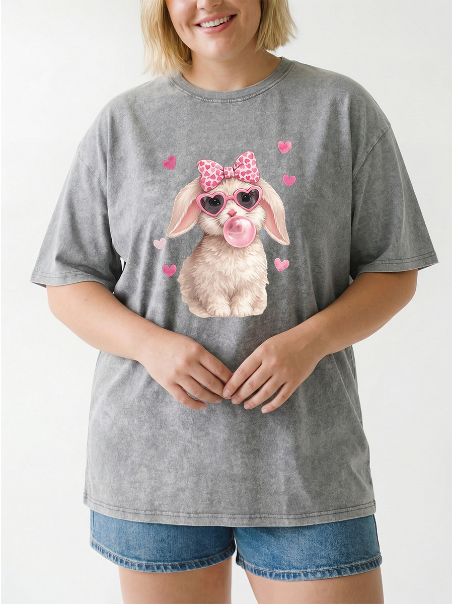 Vintage Easter Cute Bunny Washed T-Shirt
