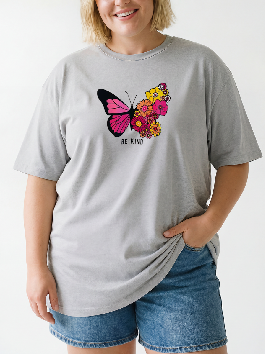 Vintage Be Kind Floral Butterfly Oversize Graphic Tee
