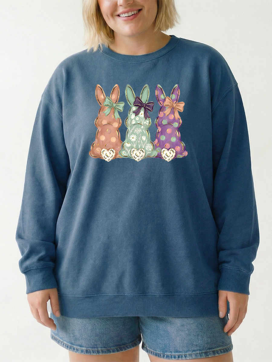 Vintage Easter Bunnies Hand-Painted Graphic Sweatshirt