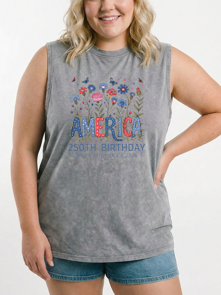 Vintage Floral Usa 250 Years Washed Tank