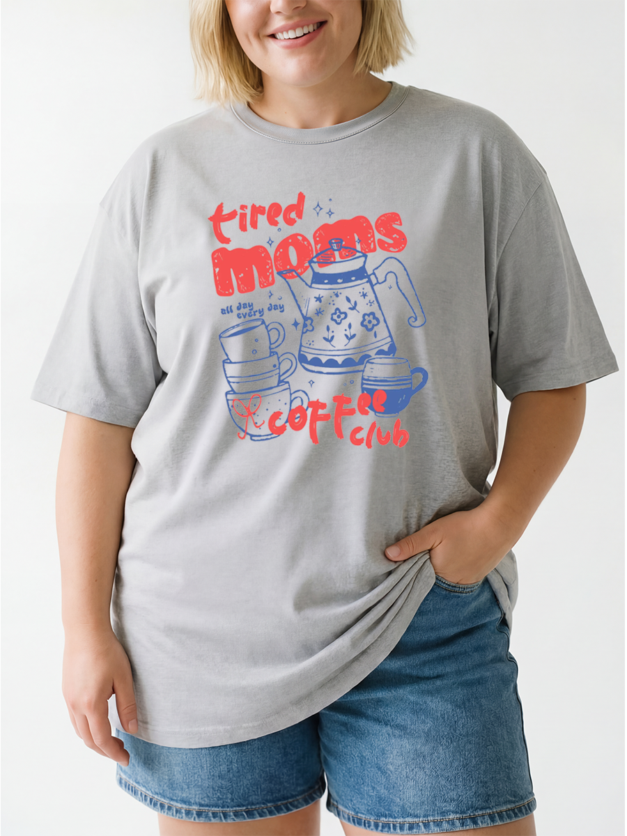 Vintage Funny Retro Coffee Moms Oversize Graphic Tee