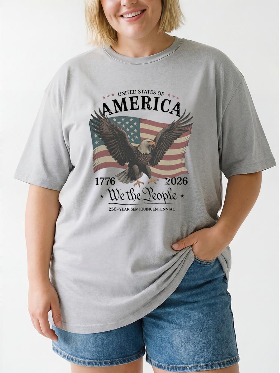 Vintage We The People Patriotic Eagle American Flag Oversize Graphic Tee