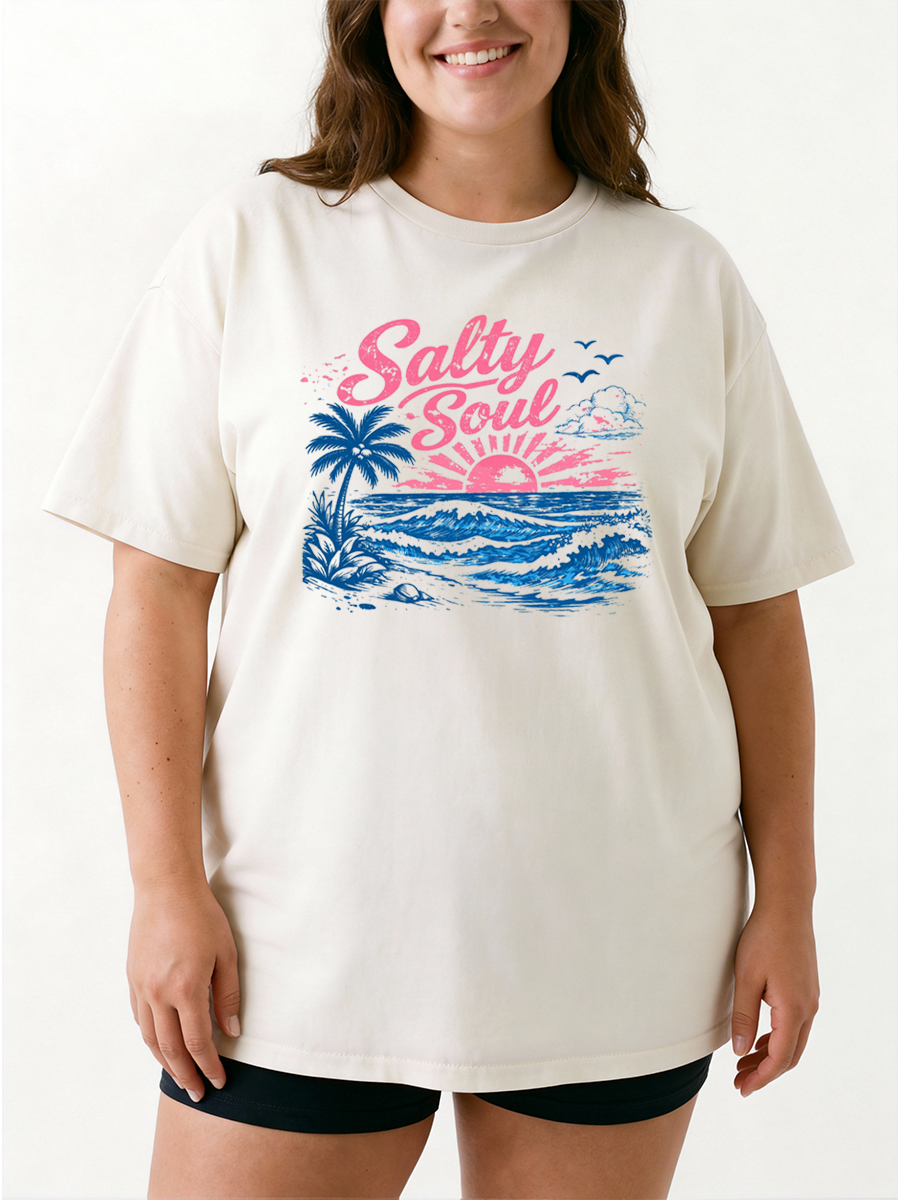 Vintage Salty Soul Summer Oversize Graphic Tee
