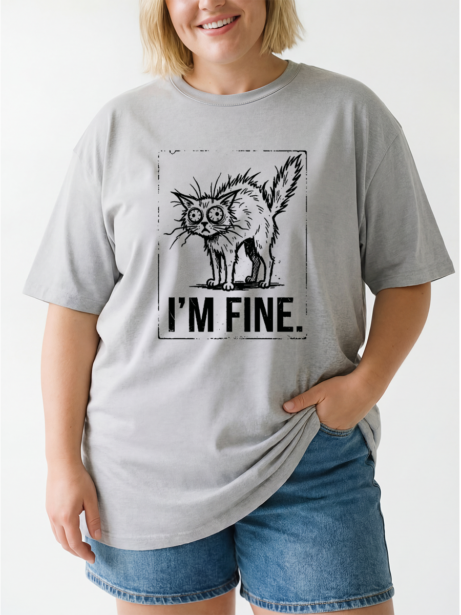 Vintage I'M Fine  Chaotic Cat Oversize Graphic Tee