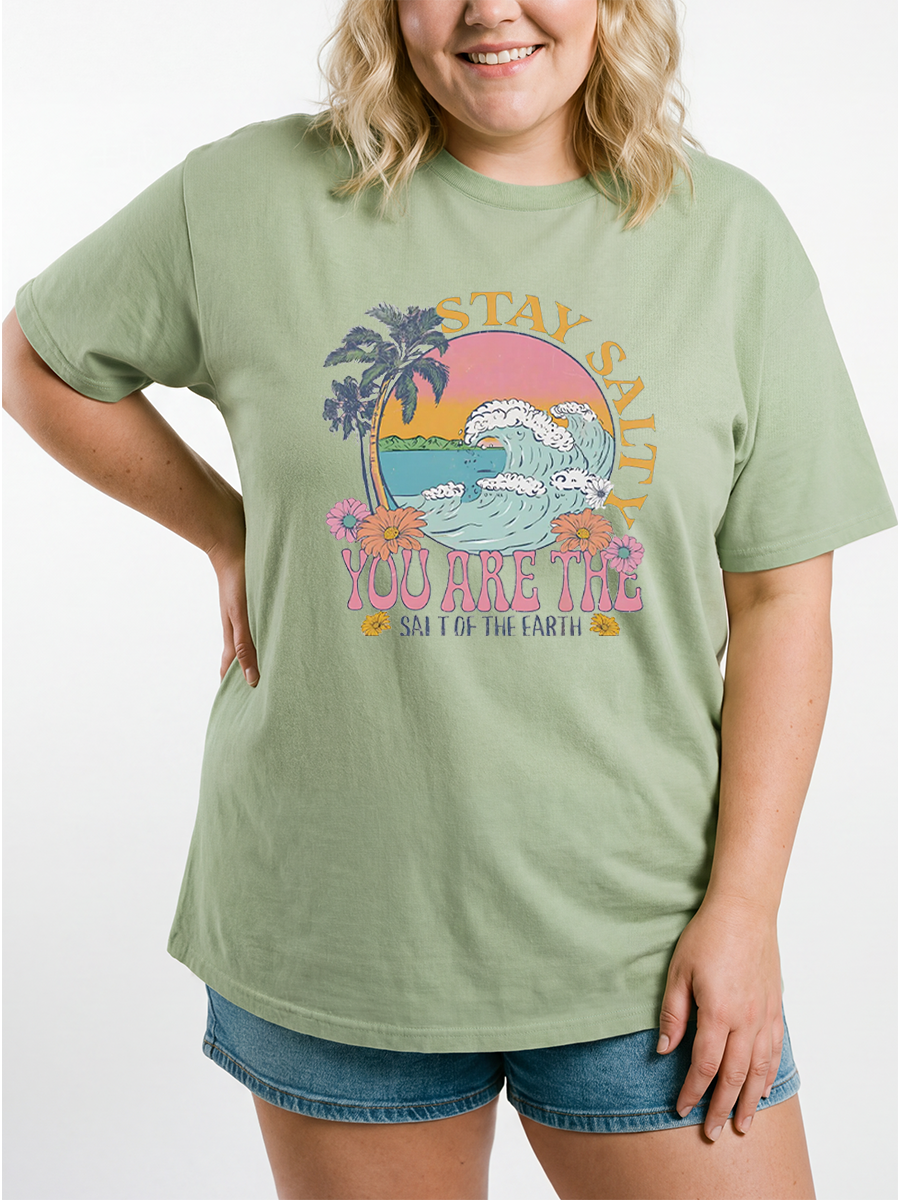 Vintage Stay Salty Bible Verse Christian Beach Oversize Graphic Tee
