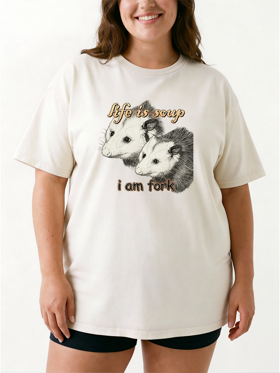 Vintage Life Is Soup, I Am Fork Possum Oversize Graphic Tee