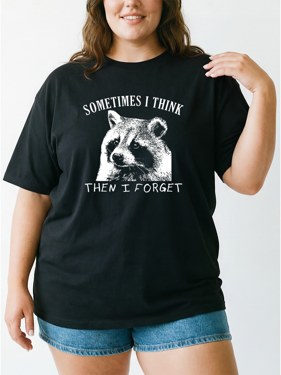 Vintage Sometimes I Think.. Then I Forget Raccoon Oversize Graphic Tee