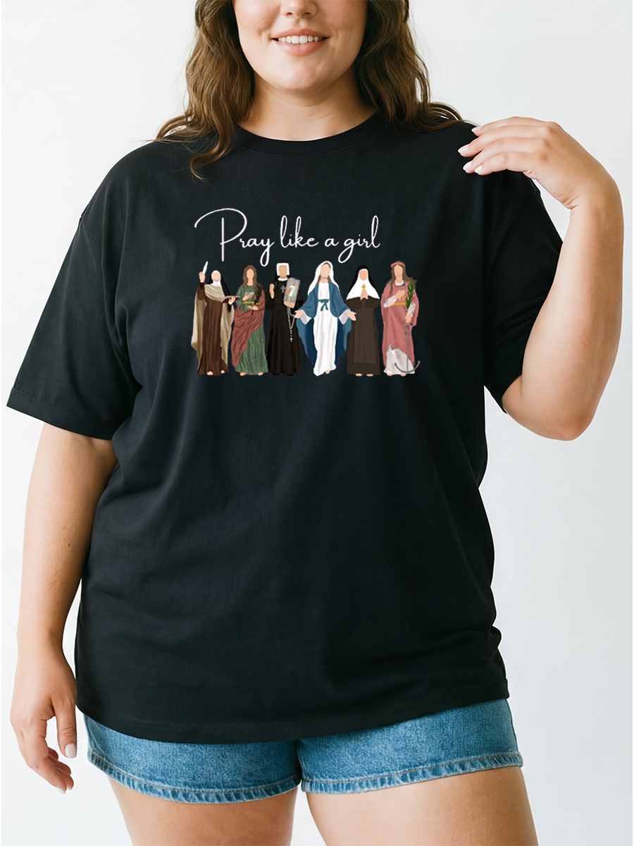 Vintage Pray Like A Girl Christian Oversize Graphic Tee