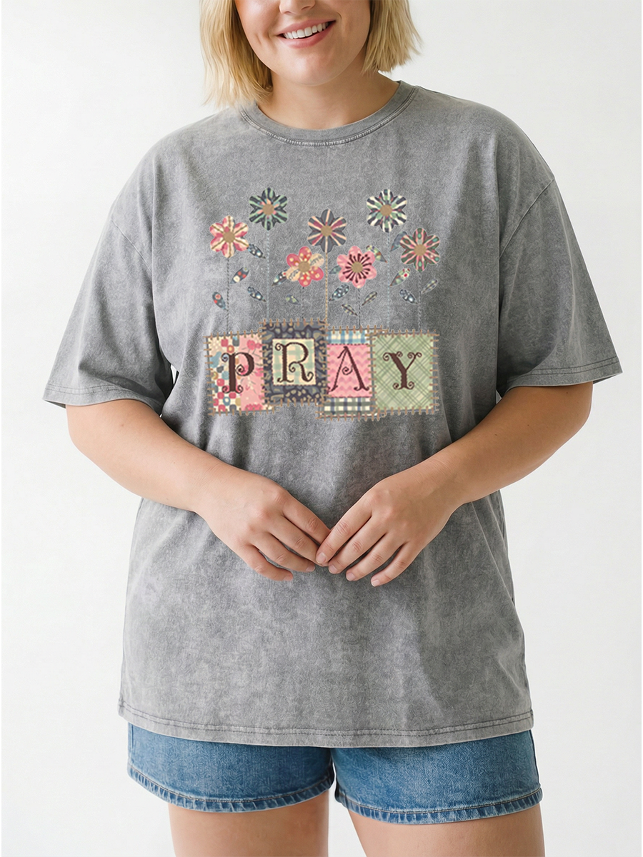 Vintage Floral Pray Christian Washed T-Shirt