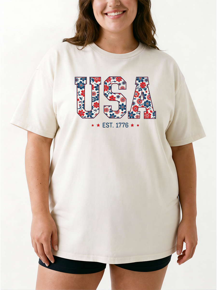 Vintage Floral Usa 1776 Oversize Graphic Tee