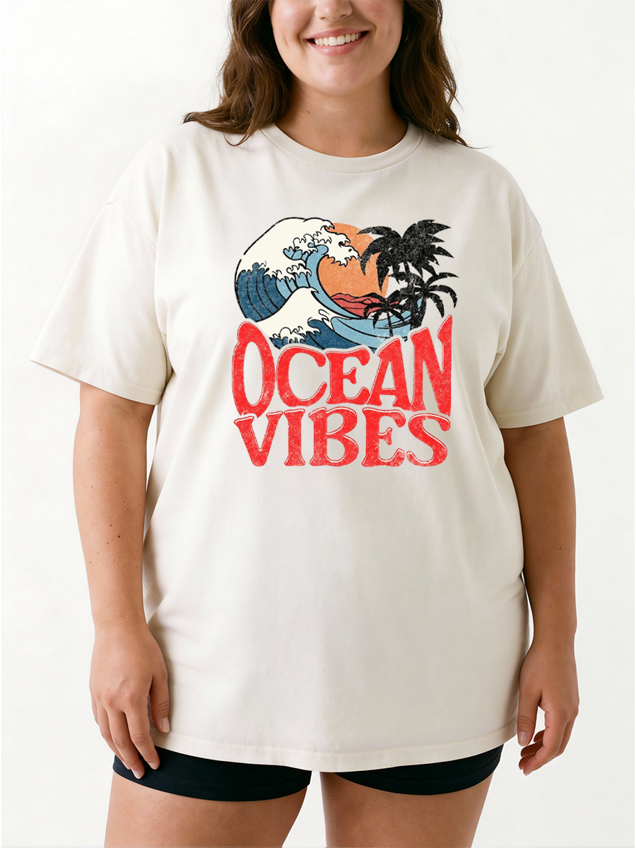 Vintage Ocean Vibe Oversize Graphic Tee