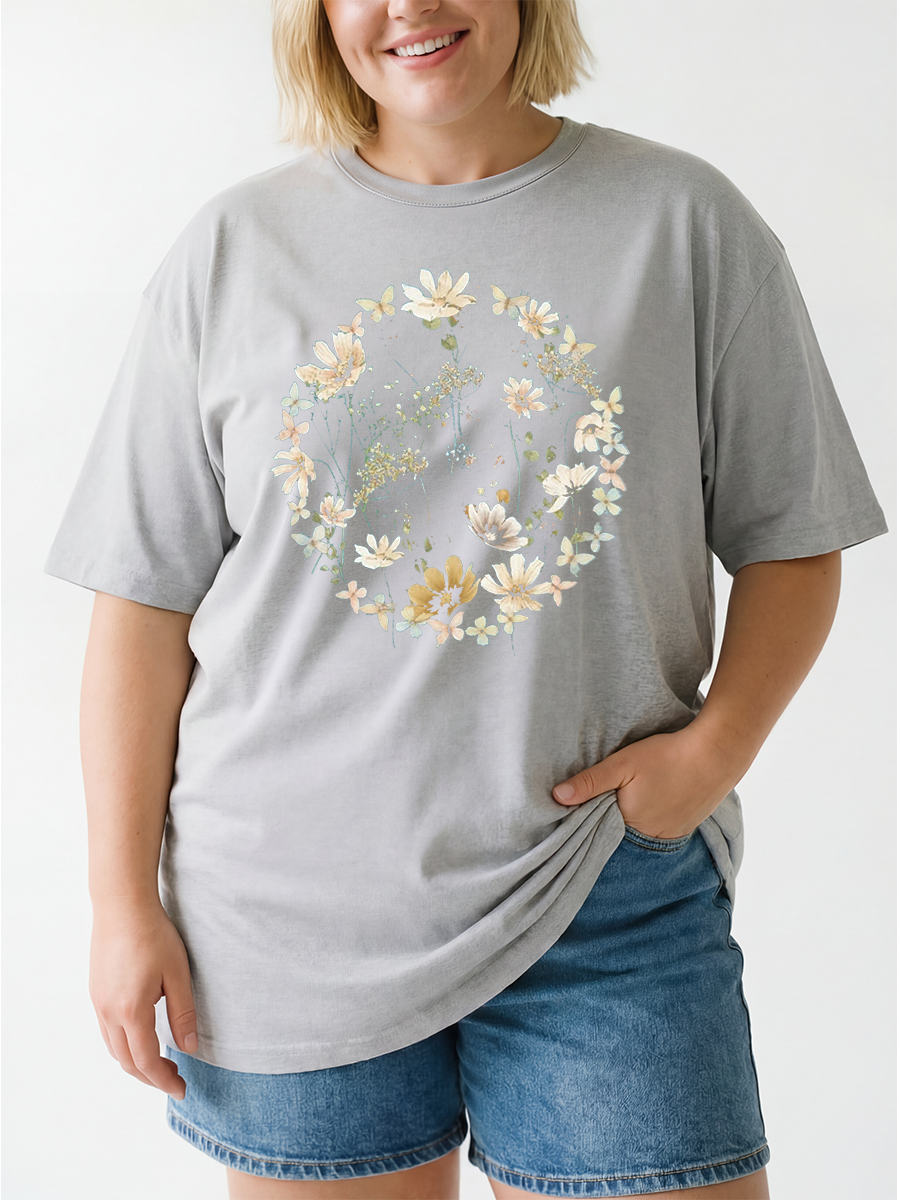 Vintage Wildflower And Butterfly Oversize Graphic Tee