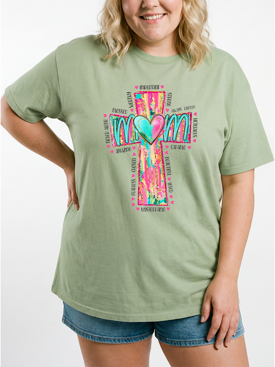 Vintage Strong Worthy Beautiful Loved Mom Oversize Graphic Tee