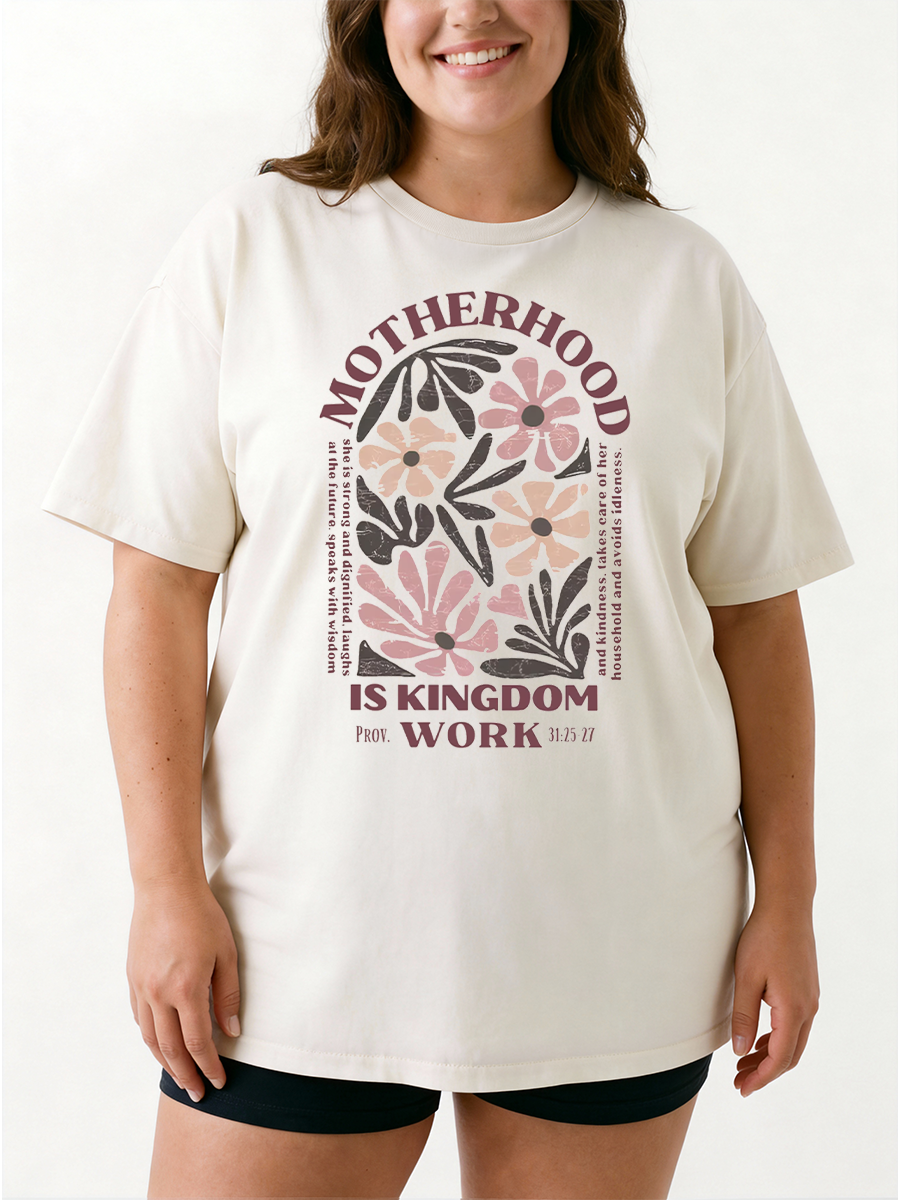 Vintage Boho Floral Motherhood Is Kingdom Work Oversize Graphic Tee