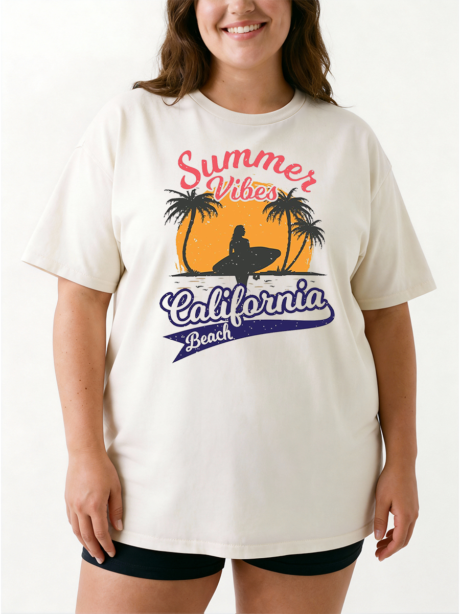 Vintage Summer Vibes California Beach Oversize Graphic Tee
