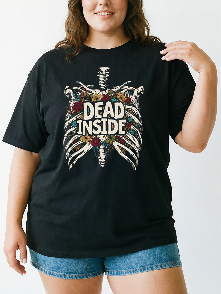 Vintage Dead Inside Skelon Oversize Graphic Tee