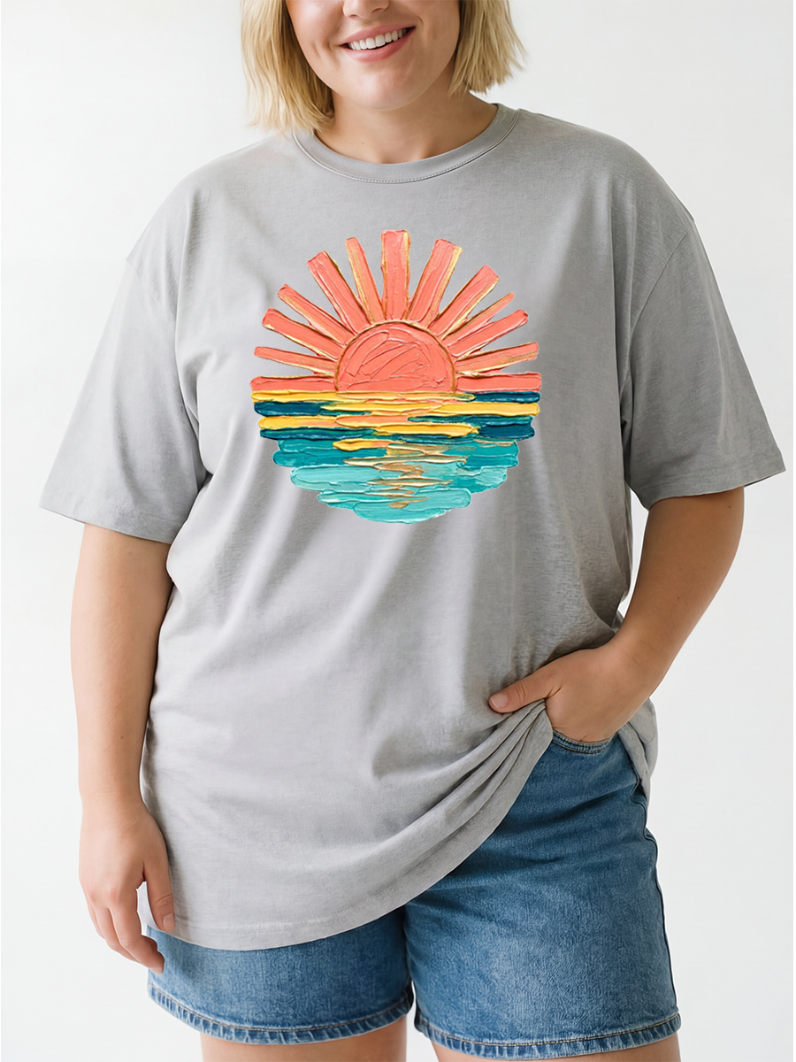 Vintage Summer Ocean Sunset Oversize Graphic Tee
