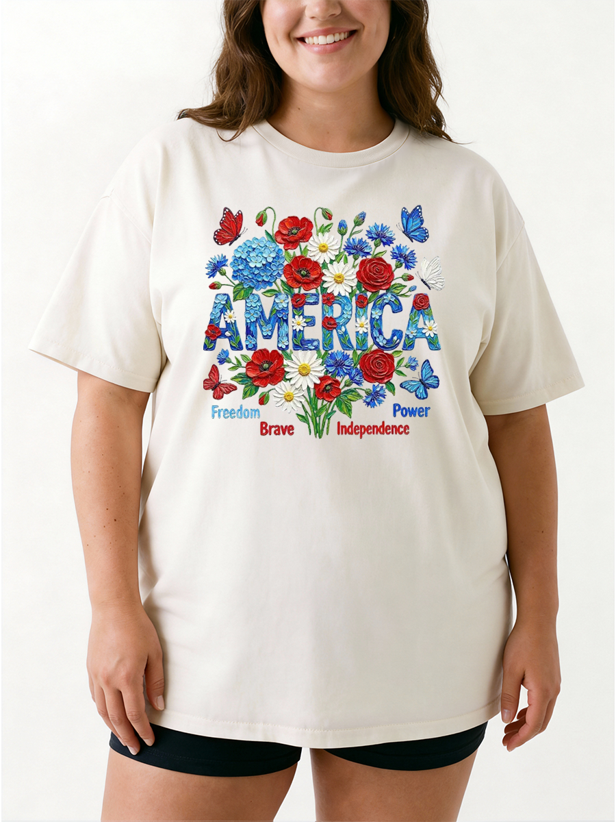 Vintage Patriotic Flower Oversize Graphic Tee