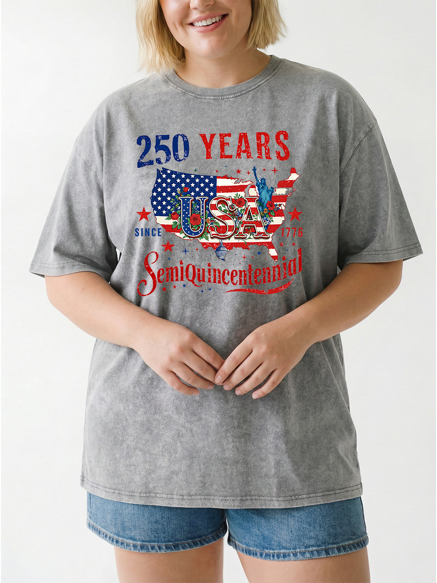 Vintage 4Th July Patriotic 250 Years Semiquincentennial Celebration Washed T-Shirt