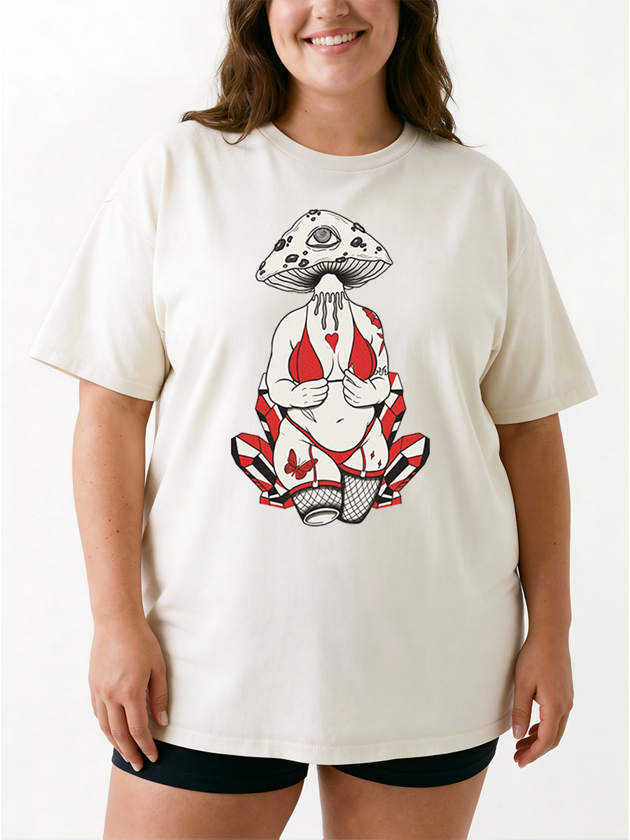 Vintage Confident Mushroom Woman Oversize Graphic Tee