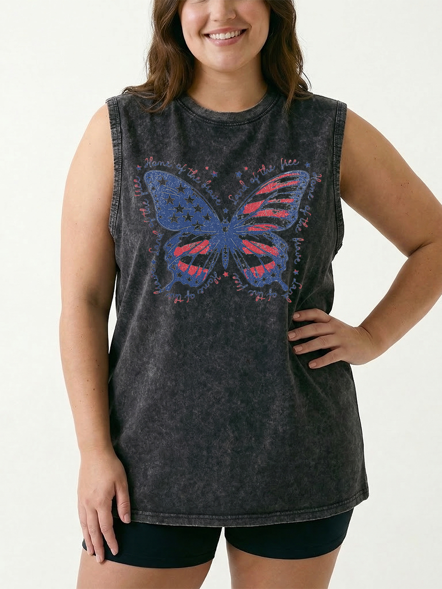 Vintage Patriotic Butterfly Washed Tank