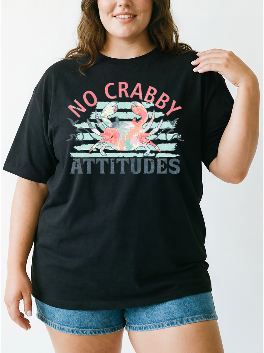 Vintage No Crabby Attitudes Oversize Graphic Tee
