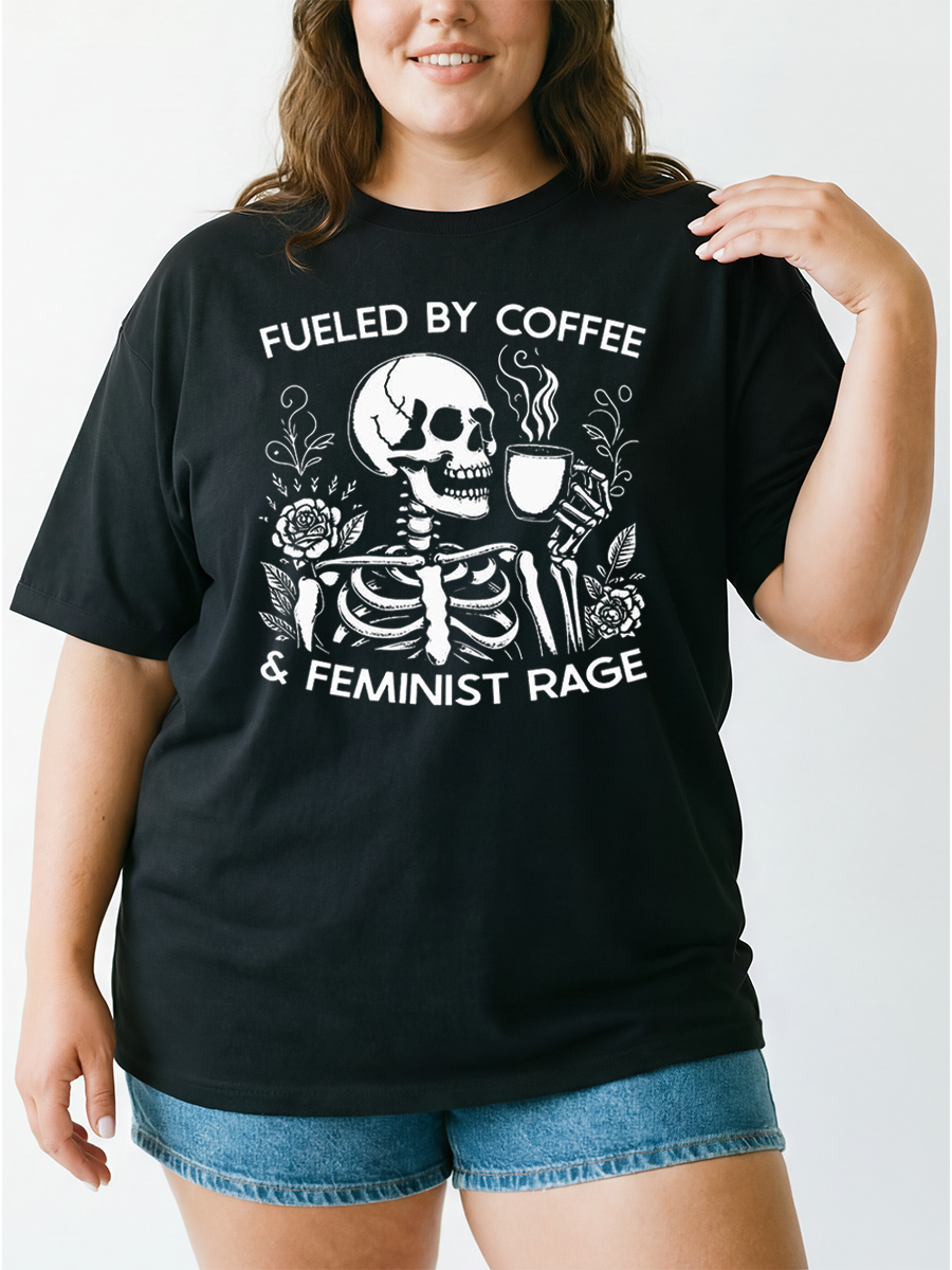 Vintage Fueled By Caffee And Feminist Rage Oversize Graphic Tee