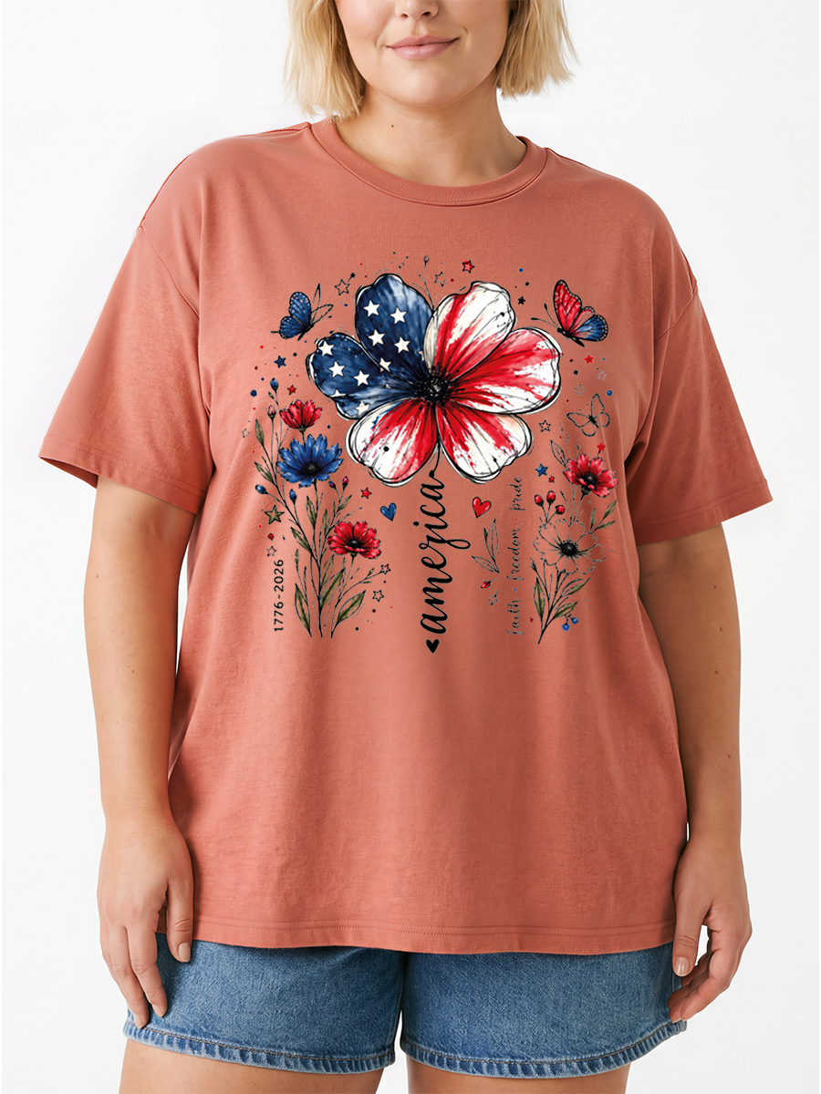 Vintage Usa 250Th Anniversary Floral Oversize Graphic Tee